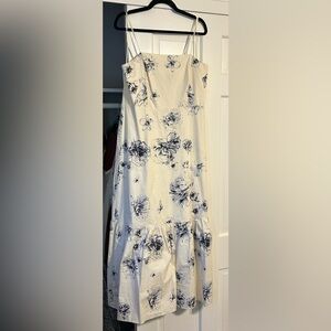Express White Blue and Black Floral Maxi Dress
